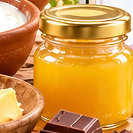 A glass jar of golden ghee